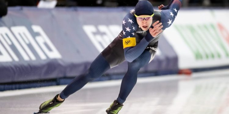 Stolz nearly sets world record in dominating World Cup speed skating win