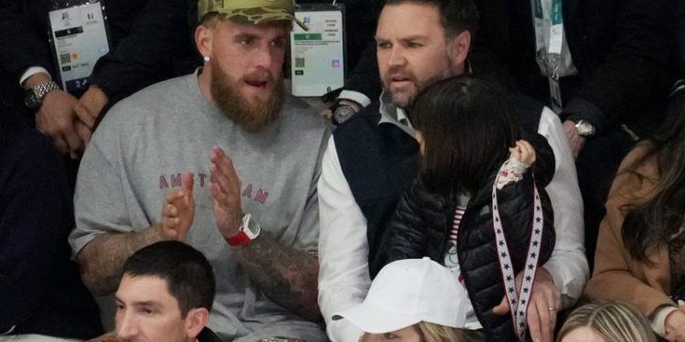 JD Vance, Jake Paul sit together to cheer on US women’s hockey at Olympics